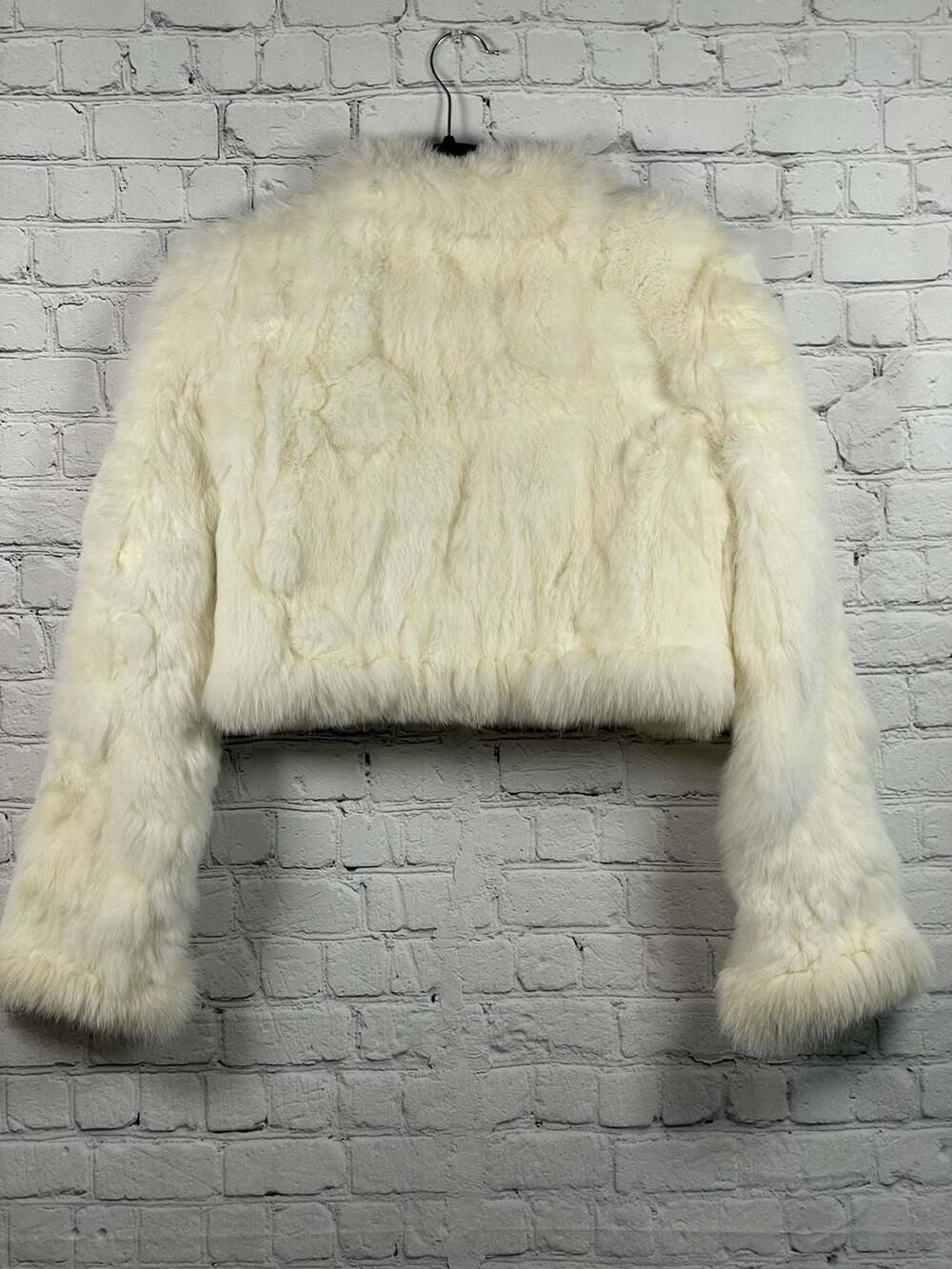 Clear White 100% Real Fur Cropped Bolero Jacket Sz S - Picture 2 of 5
